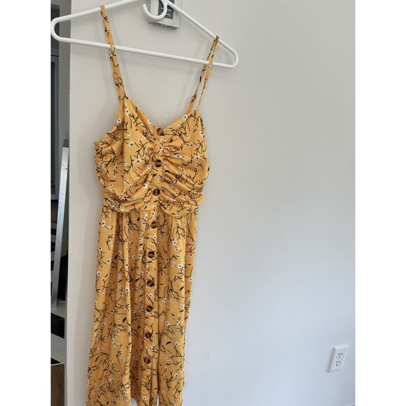 DM Drimarks Dresses & Skirts - Baby Doll Womens M Yellow Floral Cotton Sun Dress Strappy Y2k Fairy Cottage